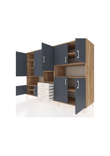 Kronos Dolap 13 Raflı 3 Çekmeceli 9 Kapaklı 220x59x163 Çam-antras Çam-antrasit/aytaşı