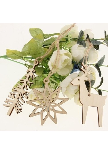 Lijinxu 3 Parça Ahşap Kar Tanesi Geyik Noel Ağacı Asılı