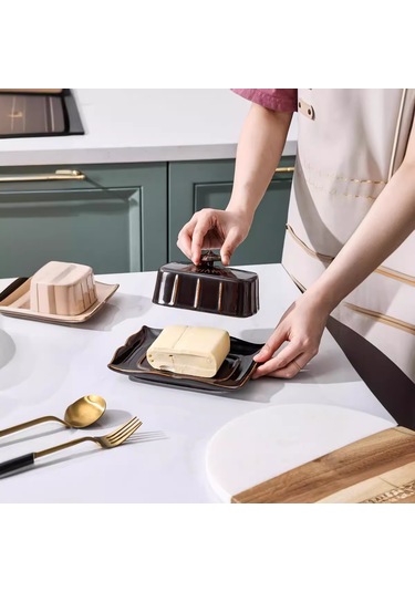 Reedark Klasik Siyah Seramik Tereyağı Tabağı - Kapaklı Avrupa Stili, Ev Ve Otel İçin, Günlük Kullanım Ve Tatlı Servisi, Fabrika Direkt Satış Diğer