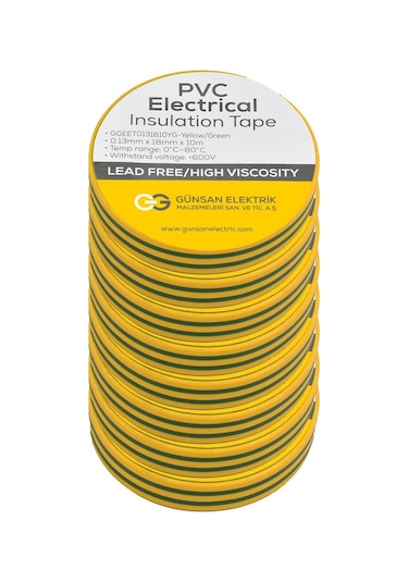 Günsan Sarı-Yeşil Elektrik İzolasyon Bandı 10 Adet