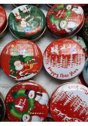 Yılbaşı Christmas Desenli Karışık Teneke Kutu Mum 5 Adet