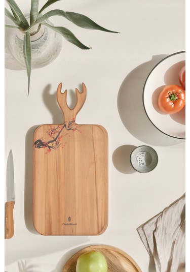 Yekpare Masif Ahşap Sunum Kesme Tahtası Desenli Kayın Medium 13