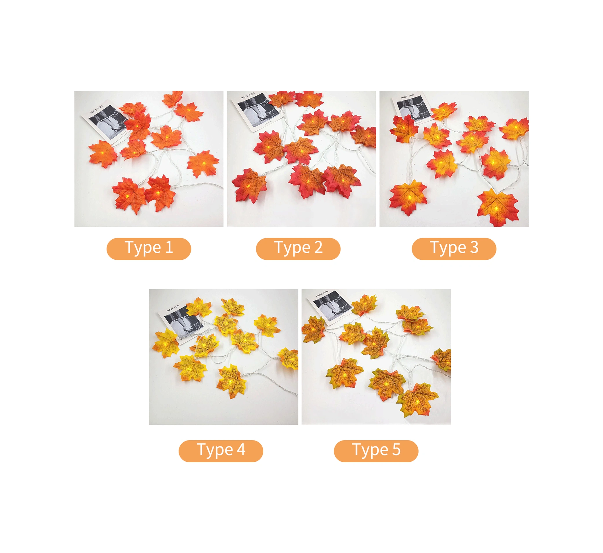 Konesam 6m 40 Led Aküli Akü Yok Turuncu Akçaağaç Yapraklı Işık Zinciri - Ip65 Su Geçirmez, Çeşitli Mekanlar İçin Diğer
