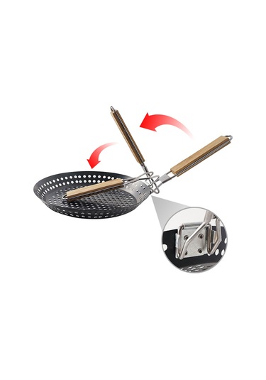 Symbee Dışarıda Kullanıma Uygun Katlanabilir Demir Izgara Tepsisi, Ahşap Kollü, Steak Ve Sebzeler İçin Non-stick Bbq Aleti Çok Renkli