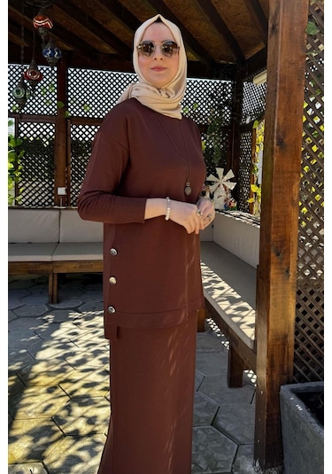 Sezen Triko Takım Kahve Çok Renkli