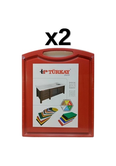 2'li Türkay 32.5x26.5x1 Cm Saplı-oluklu Polietilen Kesme Tahtası Kesim Levhası Kırmızı 1237