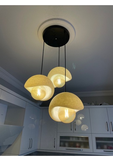 3'lü Modern Sarkıt Avize Beton Doku, Şık Tasarım Oturma Odası- Salon Rustik Ampul Hediyeli Siyah