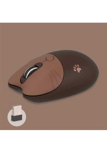 Besthome1 Kedi Karikatür Baskılı Kablosuz Sessiz Fare Kahve Renkli Uzaktan Kullanılabilir Mouse Diğer