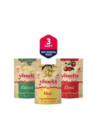 Freeze Dried 3'lü Mix Avantaj Paketi Dondurularak Kurutulmuş Kavun-muz-elma Kuru Meyve Cipsi 50 G