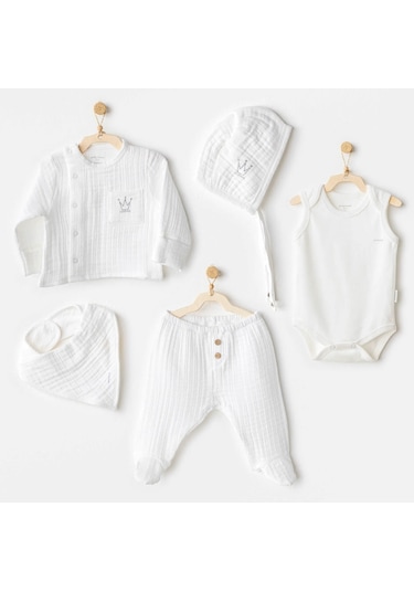 Andywawa Natural Gift Müslin 5'li Hastane Çıkış Seti Ac25830 Beyaz