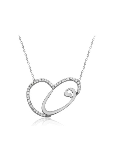 925 Ayar Gümüş Kalpli Vav Kadın Gümüş Kolye