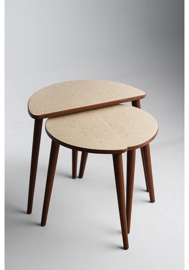 Roma 3'lü Zigon Sehpa %100 Mdf Yarım Ay Traverten