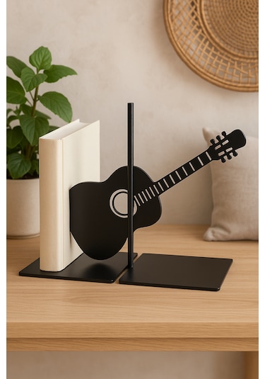 Gitar Figürlü Metal Kitap Tutucu Müzik Temalı Dekoratif Tasarım