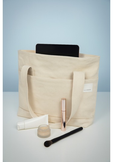 Yunusoğlu Home Kadın Krem El, Omuz Ve Plaj Çantası. Kanvas Çok Amaçlı Kullanım Çanta Krem