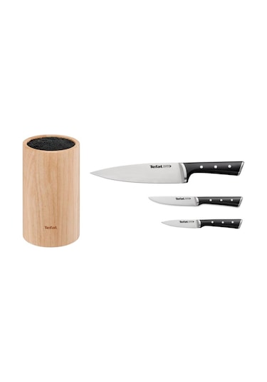 Tefal Ice Force Ahşap Standlı 3'lü Bıçak Seti 001 Siyah