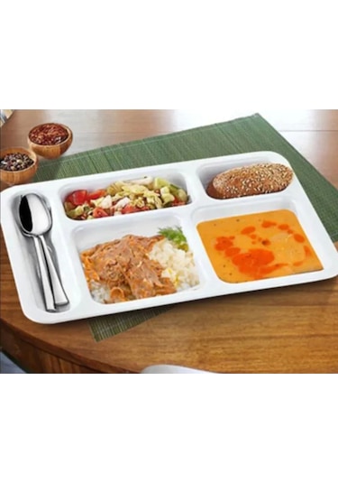 5 Gözlü Kırılmaz Plastik Tabldot Tabağı Beyaz Self Servis Tabildot Tabilot Tabak Çok Renkli