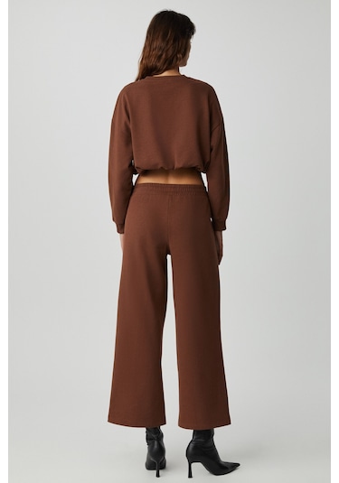 Dewanna  Kadın Uzun Kollu Crop Acı Kahve Eşofman Takımı