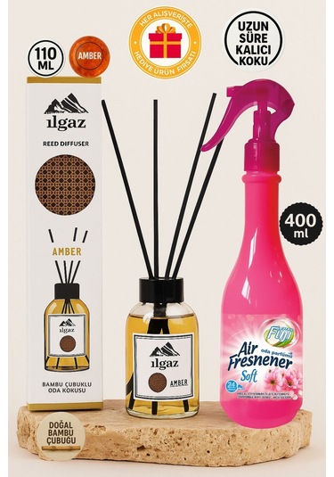 Amber Bambu Çubuklu Oda Kokusu & Soft Neon Oda Spreyi 400 Ml Şık Ve Ferahlatıcı Mekan Kokusu Seti Soft