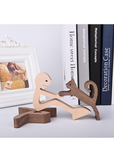 Dianziye Ahşap Köpek Aile Dekoratif Figür - İskandinav Tasarım, Doğal Dokuma, Ev Dekoru Ve Evcil Hayvan Anısı, 11x9x1.5cm