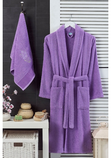 Mira Home Havlulu Banyo Bornoz Takımı %100 Pamuklu Softeco Lavanta