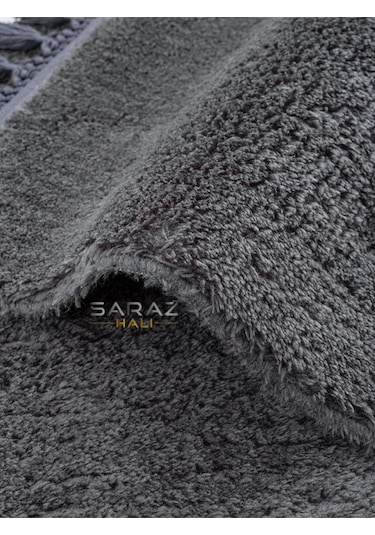 Saraz Halı Puffy Banyo Paspas 2 Li Saçaklı Yıkanabilir Antrasitantrasit Antrasit