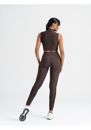Dikişle Modellenmiş Spor Tayt Kahverengi