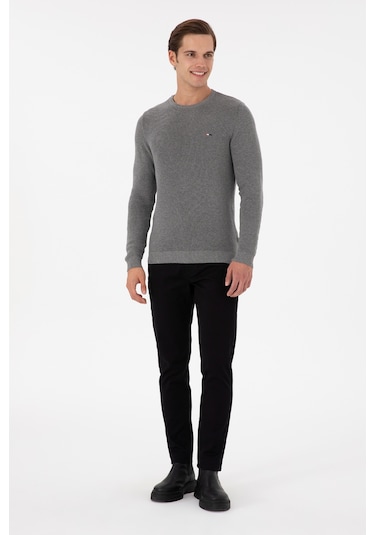 U.S. Polo Assn. Erkek Slim Fit Bisiklet Yaka Gri Melanj Basic Kazak 50298282-VR086 U.S. Polo Assn. Erkek Slim Fit Bisiklet Yaka Gri Melanj Basic Kazak 50298282-VR086