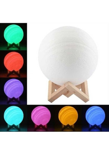 Willowhaven 18cm 3d Baskılı Jüpiter Led Gece Lambası, Usb Şarjlı 7 Renkli Değişen, Ahşap Tutucu Çok Renkli