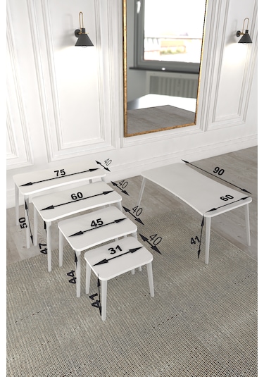 Milas 5li Orta Sehpa Ve Zigon Sehpa Çam Ahşap Ayaklı Sehpa