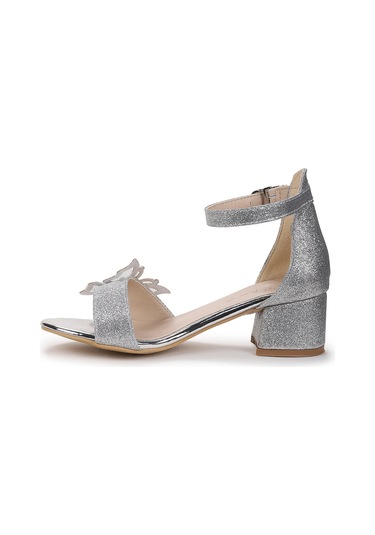 Kiko Kids Zete Kum Simli Kız Çocuk 4 Cm Topuklu Sandalet Abiye Ayakkabı Gümüş Gümüş