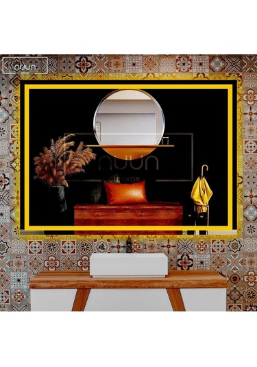 Nuun Dekor 90x70cm Günışığı Ledli Kumlamalı Banyo Aynası - Trafolu Şeffaf