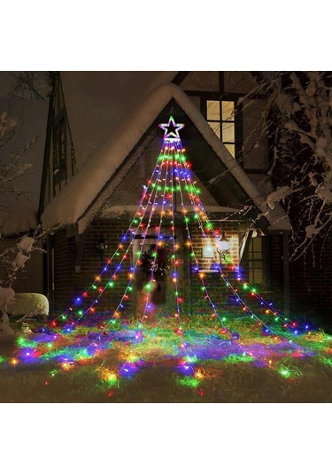 Rgb Tepe Yıldızlı Güneş Enerjili Yılbaşı Led Işığı, Kumanda Ve Animasyonlu Noel Ağaç Duvar Işığı Renkli