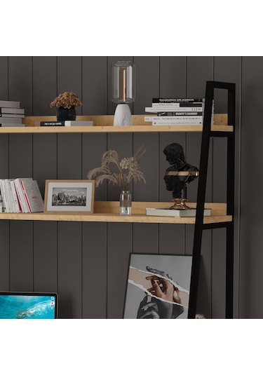 Metal Kitaplıklı Çalışma Masası-metalkçm01-safir Meşe Safir Meşe
