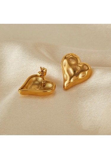 Sones Opk Ge937 1 Çift Paslanmaz Çelik Kalp Düzensiz Küpe Altın