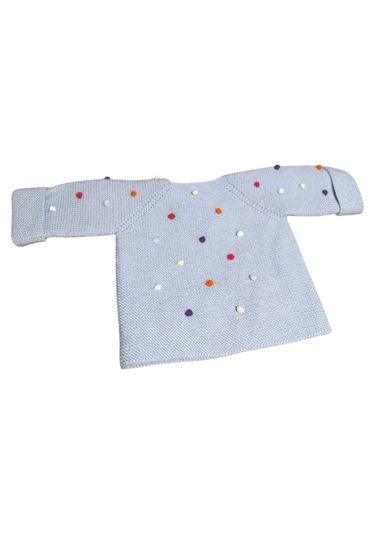 Pomponlu Bebek Hırkası Gri