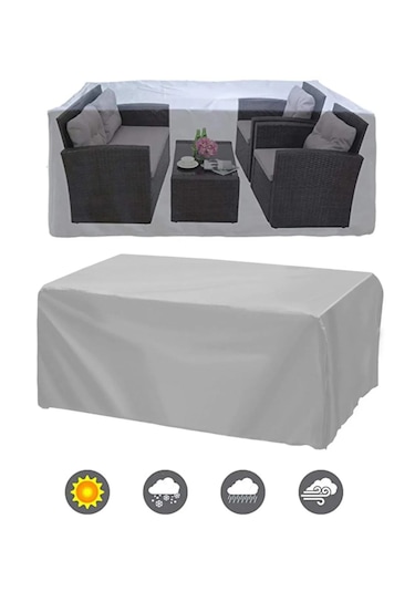 Premium Kalın Bahçe Mobilya Brandası 260x160x80 Cm Masa Sandalye Gri