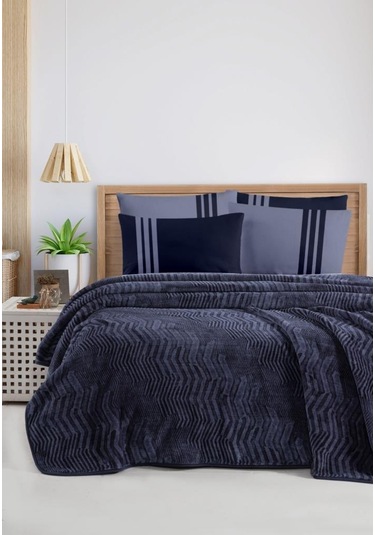 İspanyol Battaniyeli Krep Nevresim Takımı Lacivert