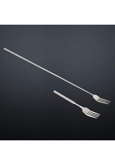 Paslanmaz Çelik Uzatılabilir Uzun Saplı Çatal Uzatılabilir Teleskopik Çatal Yemek Çatalı Gümüş