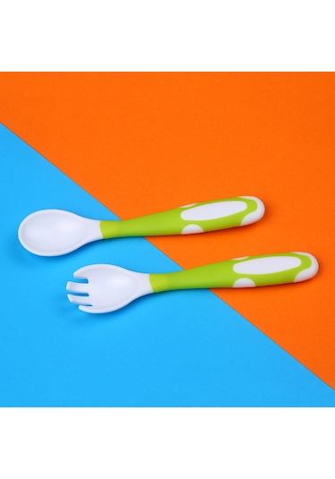 Moveevo Bebek Yeme Eğitimi Kaşığı Çatal Seti, Pp+tpe Malzeme, Saklama Kutusuyla, Yeşil Xls08 Çok Renkli