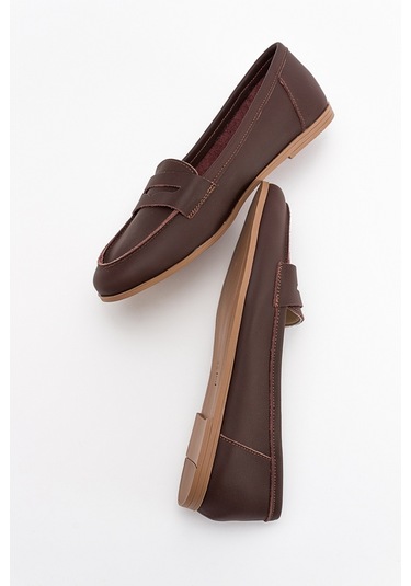 Luvishoes F02 Kahve Cilt Hakiki Deri Kadın Babet Kahverengi