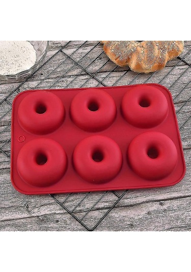 Silikon Donut Kalıbı, 6 Gözlü Kek, Kurabiye, Simit, Muffin İçin Silikon Kalıp Kırmızı Pxcl Çok Renkli