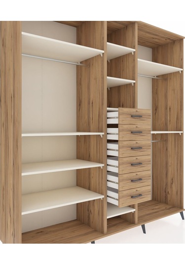Kronos Dolap 10 Raflı 6 Çekmeceli 3 Askılı 220x59x243 Çam-aytaşı/çam Aytası/atlas Çam