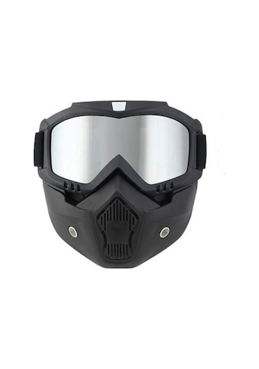 Cross Motosiklet Bisiklet Gözlüğü Açık Kask Maskesi Süngerli Bant Lastikli Jet Maske Ayna Cam Siyah