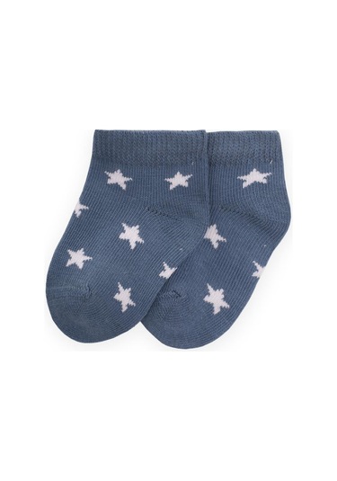 Cigit Yıldız Desenli Bebe Patik Çorabı 0-4 Yaş İndigo Mavi İndigo