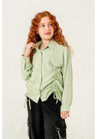 Kız Çocuk Önü Tünelli Cebi Zincirli Gömlek 3147 Yeşil