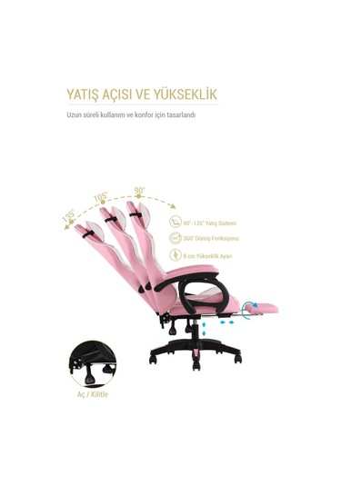 Fashcolle Dynamic Pink Masajlı Oyuncu Koltuğu Pembe