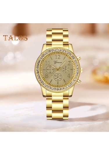 Kadın Kuvars İzle Yuvarlak Kadran Yapay Elmas Üç Gözlü Paslanmaz Alaşım Zaman Kontrolü Yüksek Doğruluk Bayan Kol Saati Günlük Parti Ofis Arkadaşlık Giyim Rose Gold