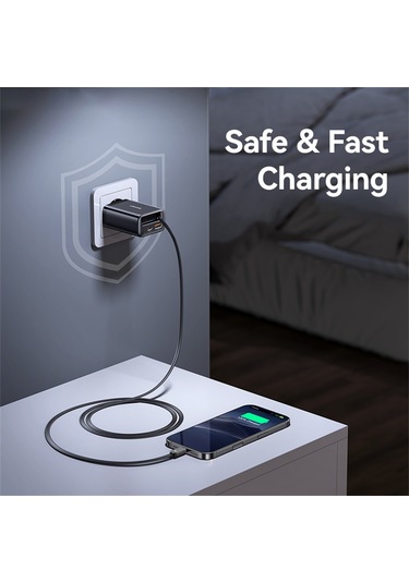 Usams Cc296 30w Hızlı Şarj Cihazı Ab Tak Telefon Adaptörü, Tip-c Geri Çekilebilir Kablo Siyah