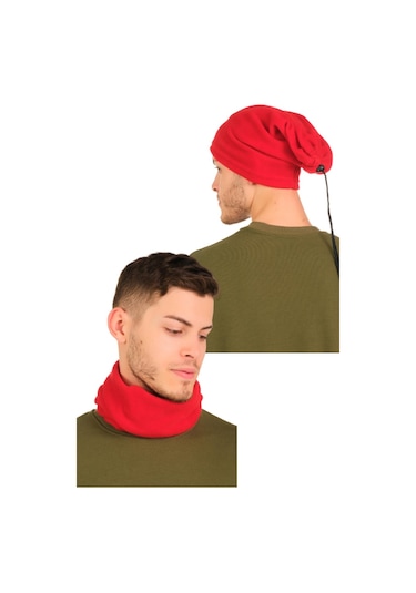 Unisex Polar Boyunluk 2'li Set Kırmızı