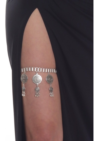 Labalaba Kadın Antik Gümüş Kaplama Etnik Baskılı Geometrik Charm Detaylı Lastikli Bacak Zinciri Gümüş